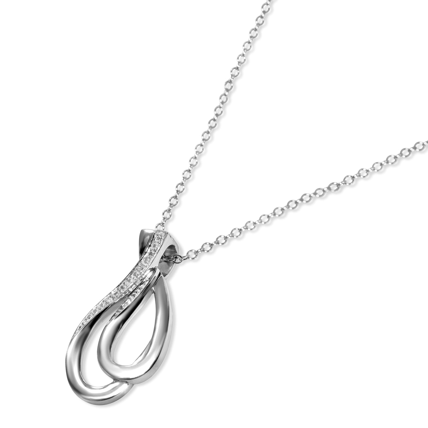 14k White Gold White Diamond Double Pear Shape Slider Pendant Necklace