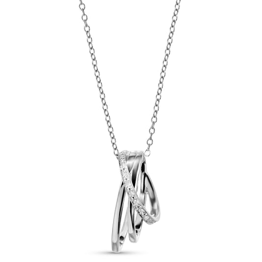 14k White Diamond Triple Oval Slider Pendant Necklace