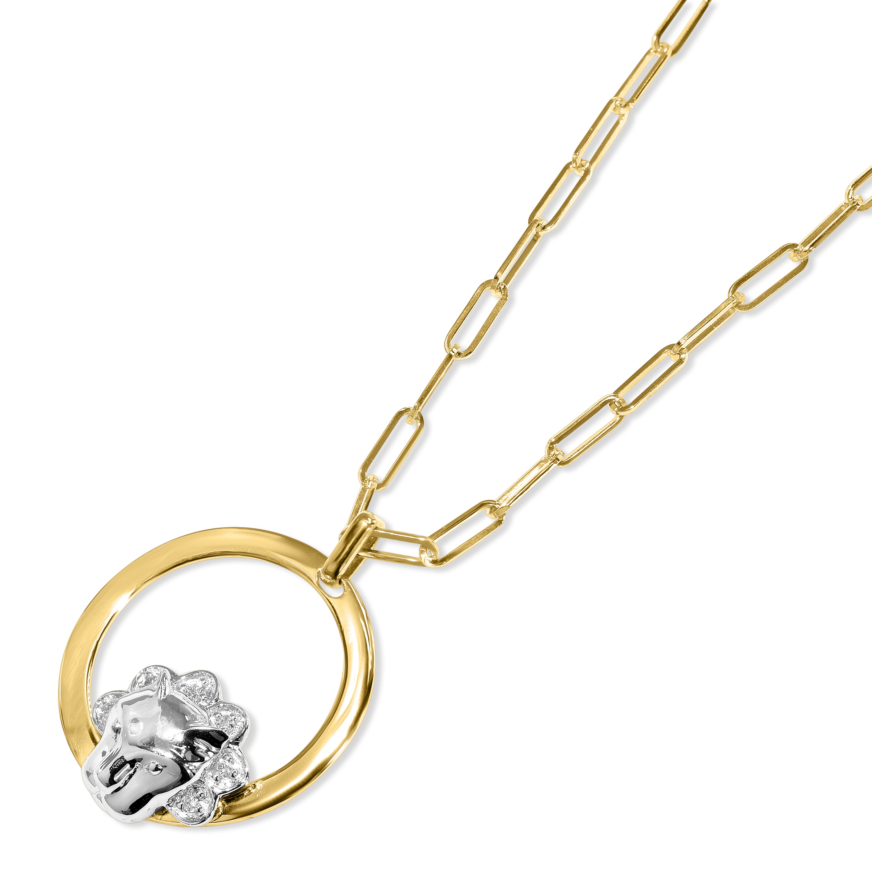 14k Yellow/White Gold Leo Zodiac Diamond Pendant Paperclip Necklace