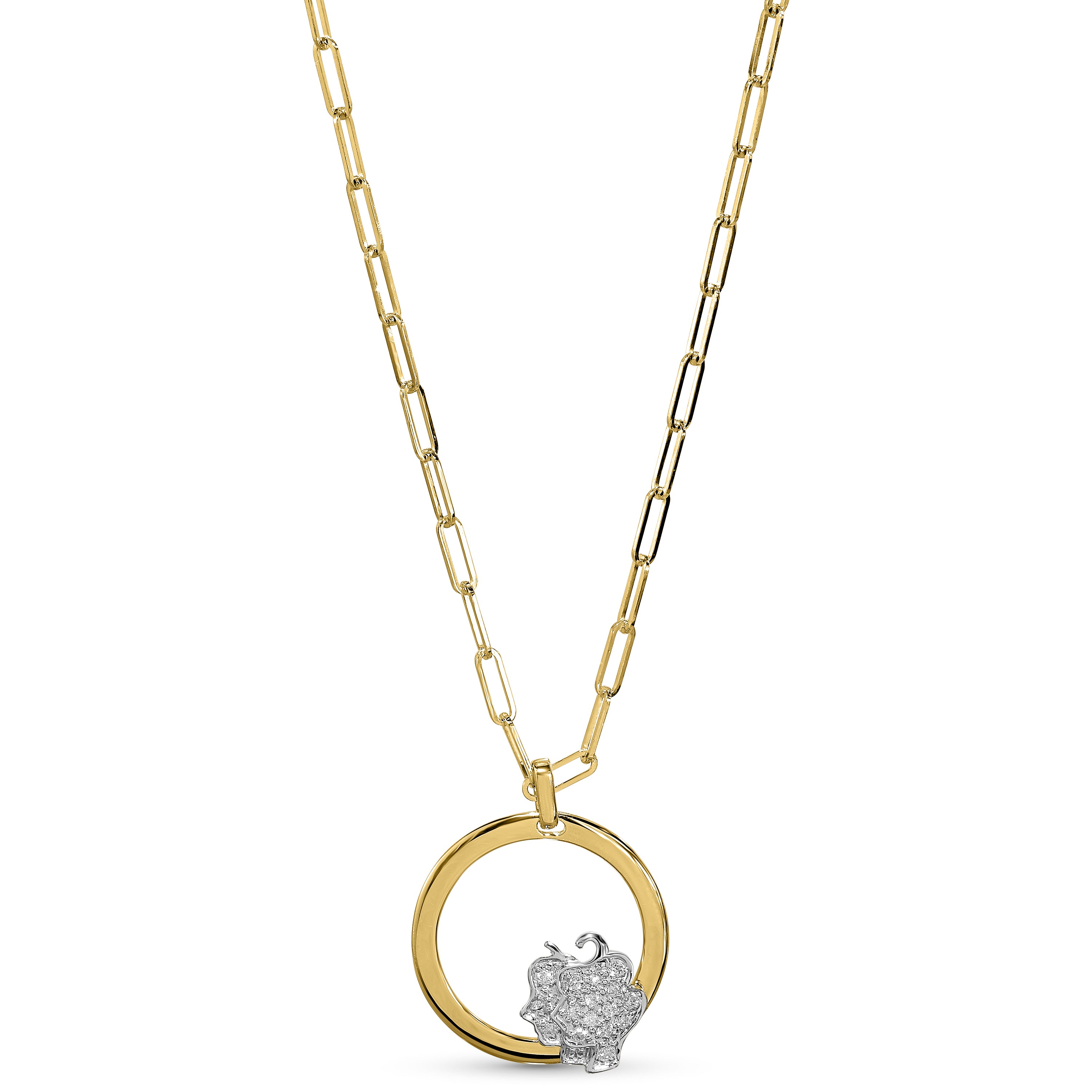 14k Yellow/White Gold Gemini Zodiac Diamond Pendant Paperclip Necklace