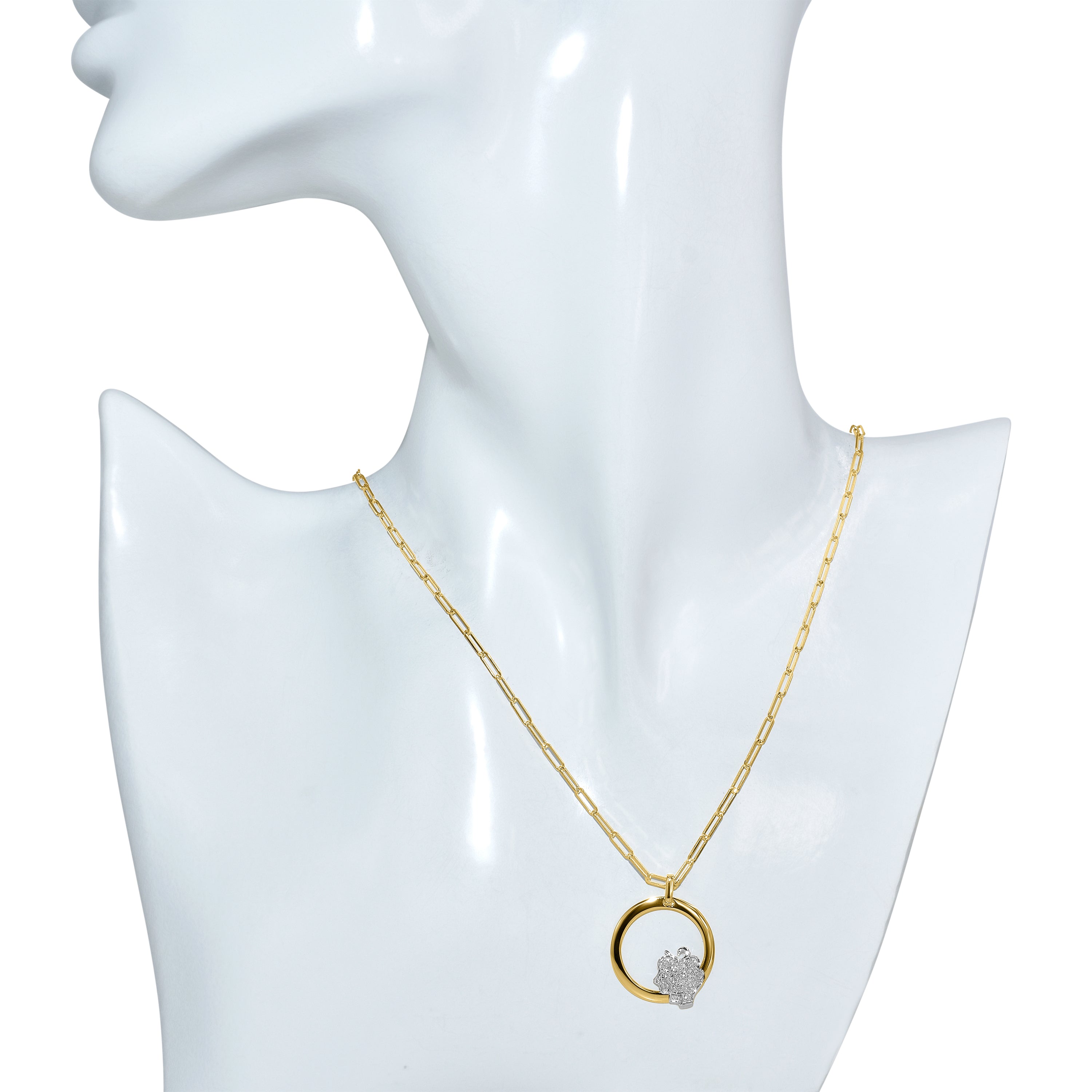 14k Yellow/White Gold Gemini Zodiac Diamond Pendant Paperclip Necklace