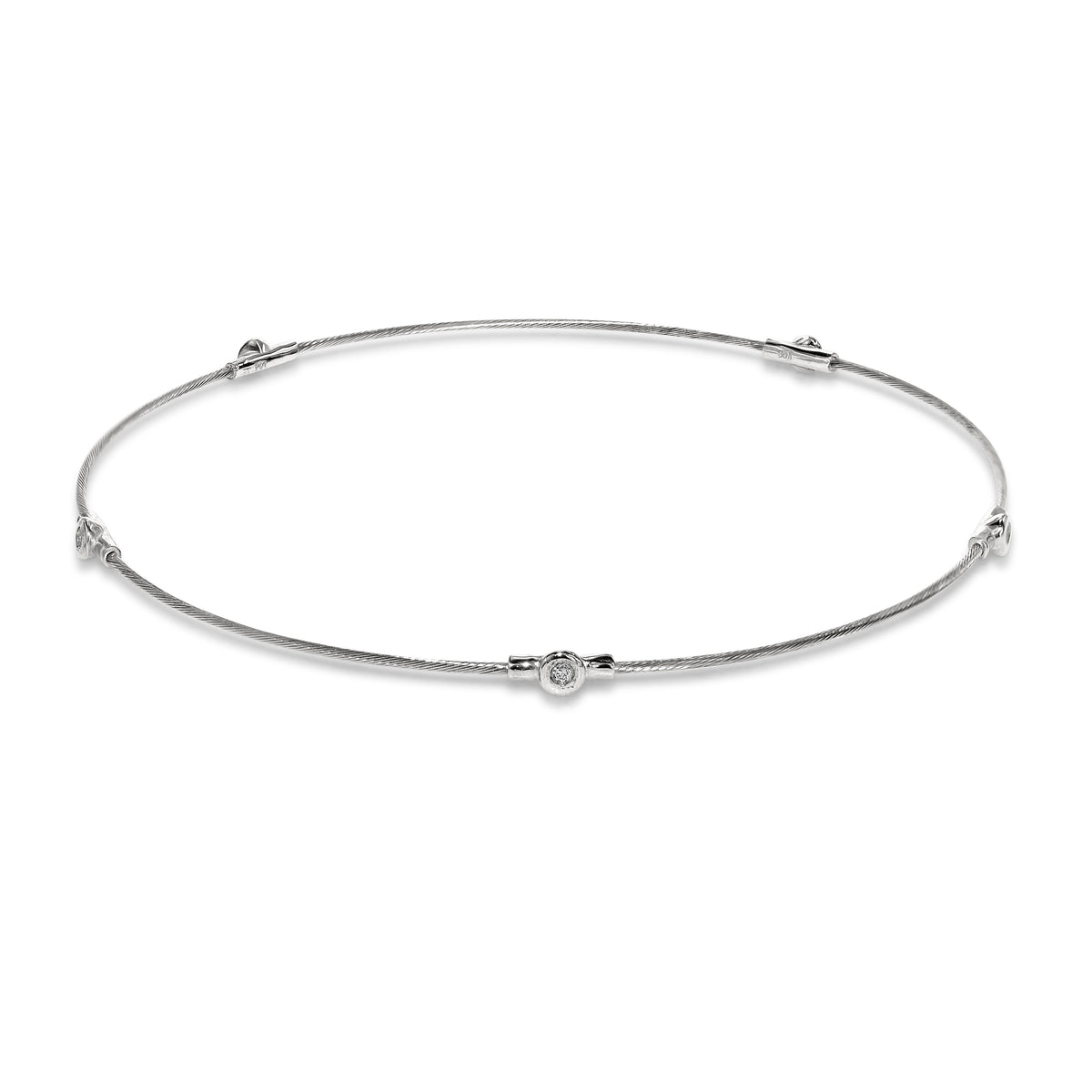 14k White Gold Diamond Station on Cable Wire Bracelet 7"