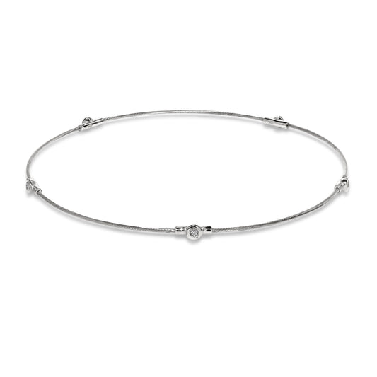 14k White Gold Diamond Station on Cable Wire Bracelet 7"