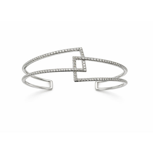 14k White Gold Diamond Geometric Cuff Bracelet
