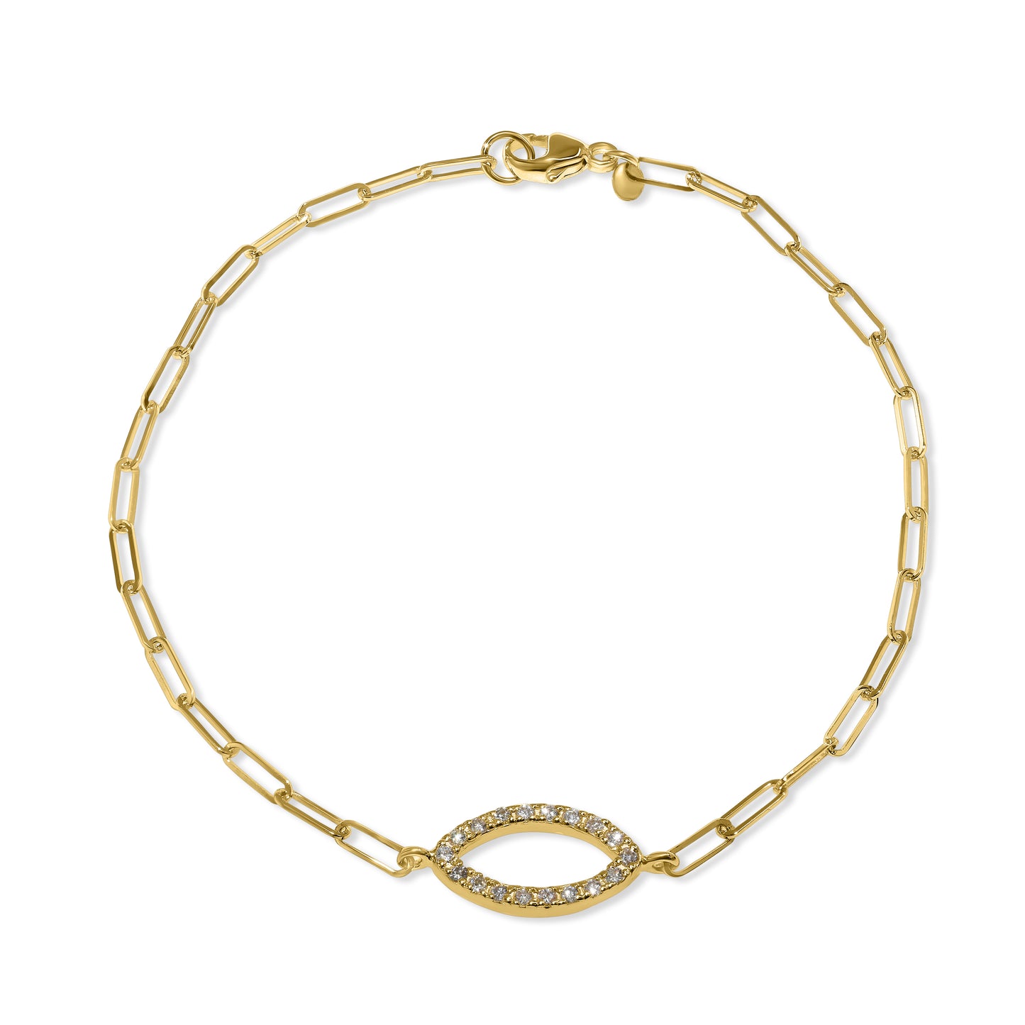 14k Diamond Open Marquise Center Paperclip Bracelet