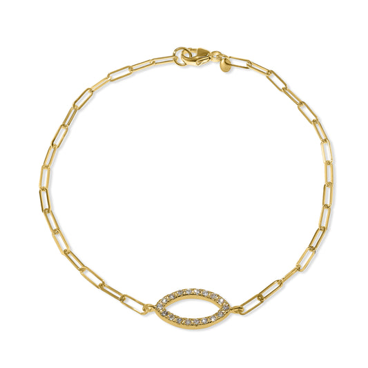 14k Diamond Open Marquise Center Paperclip Bracelet