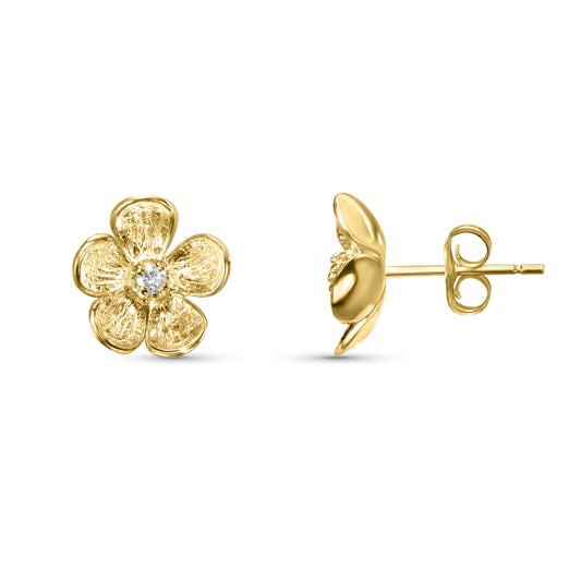 14k Diamond Dogwood Flower Post Stud Earring 0.10ct 11mm