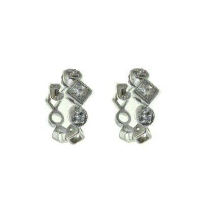 14k White Gold Diamond Deco Huggie Hoops