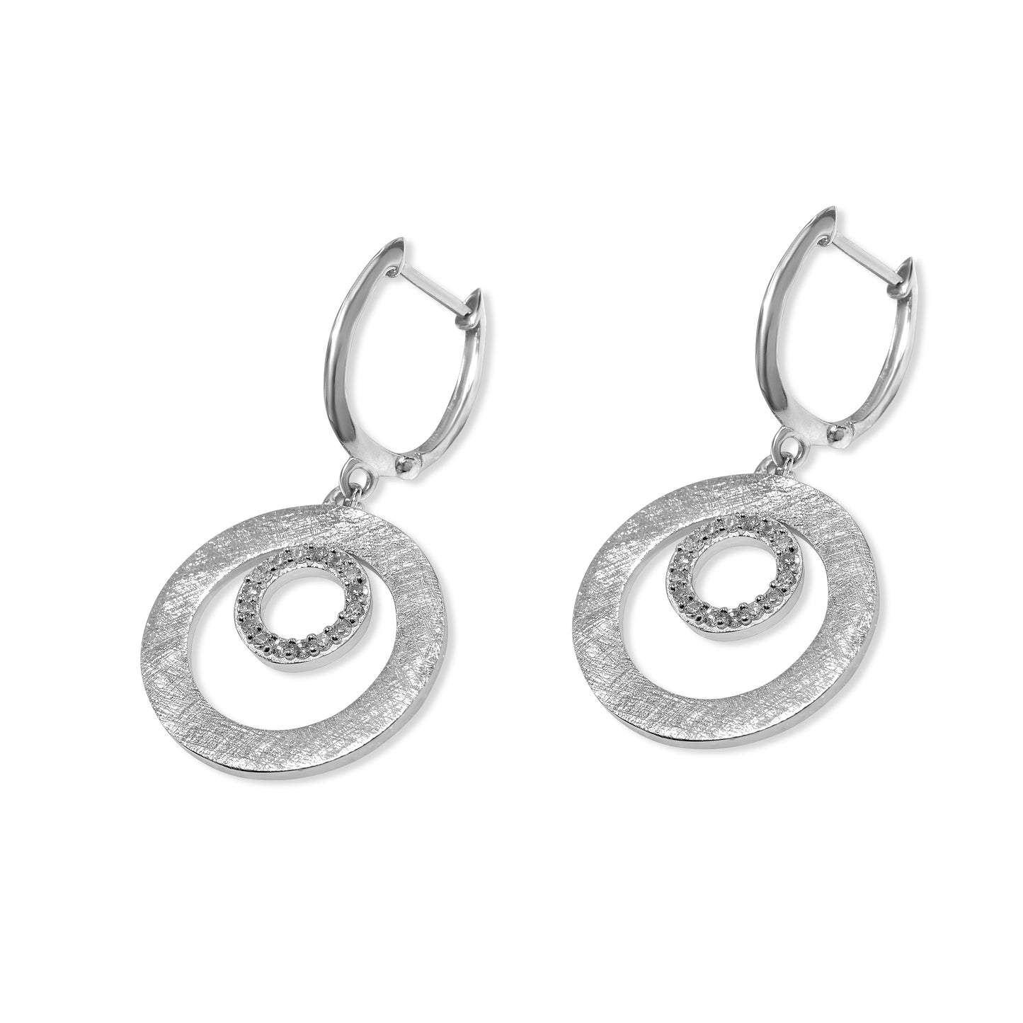 14k White Gold Open Circle Diamond Hoop Earring