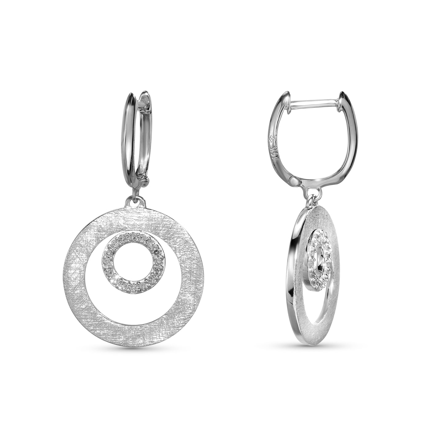 14k White Gold Open Circle Diamond Hoop Earring