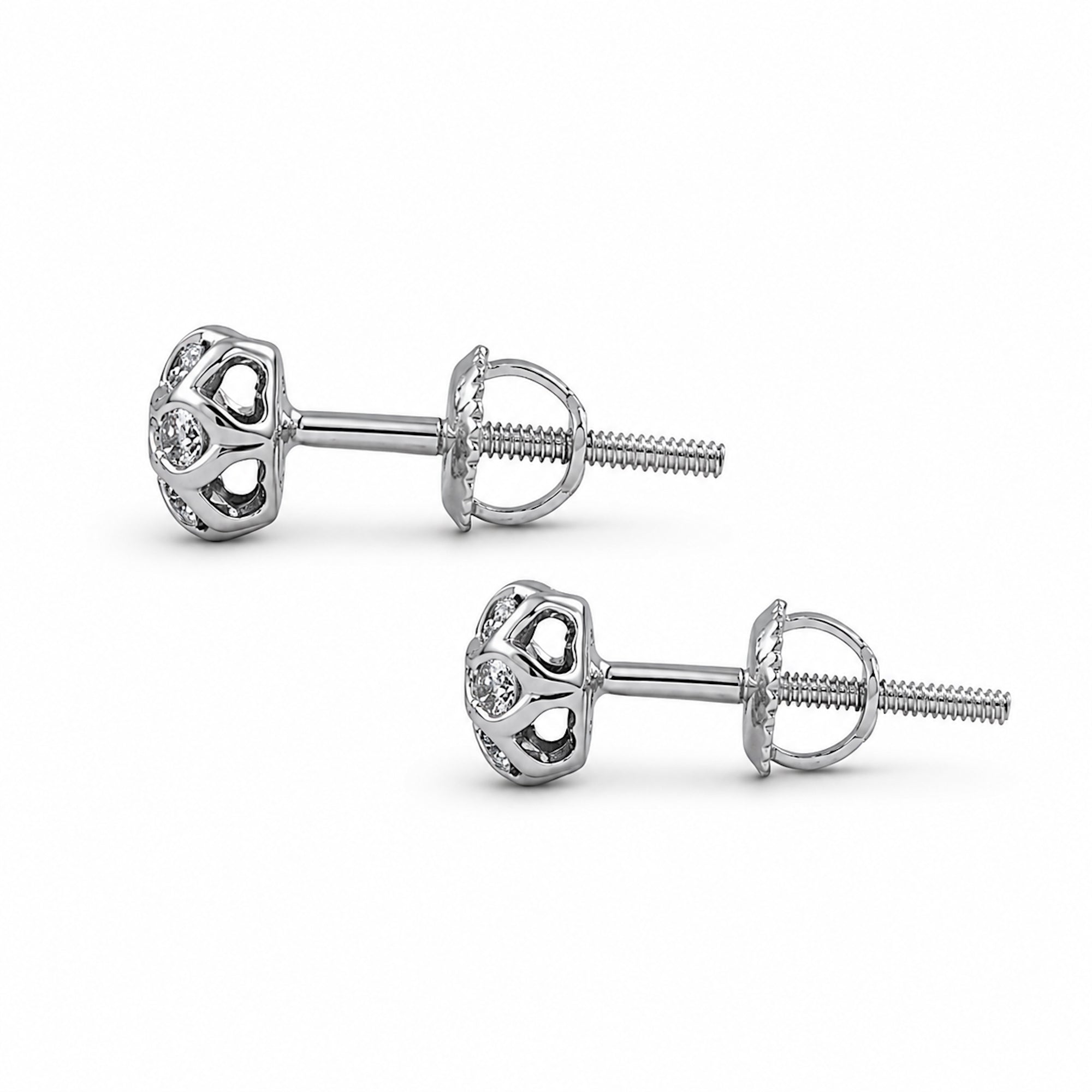 14k White Gold Diamond Flower Screw Back Earring
