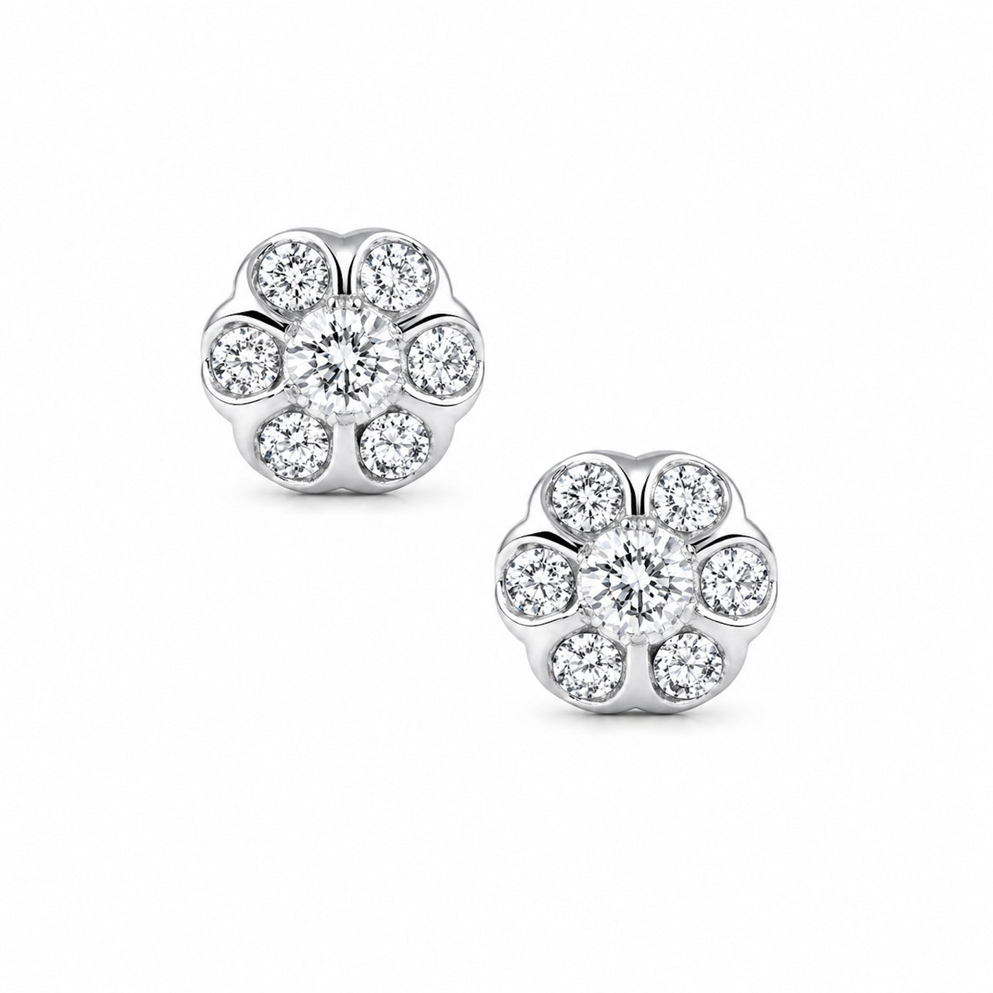 14k White Gold Diamond Flower Screw Back Earring