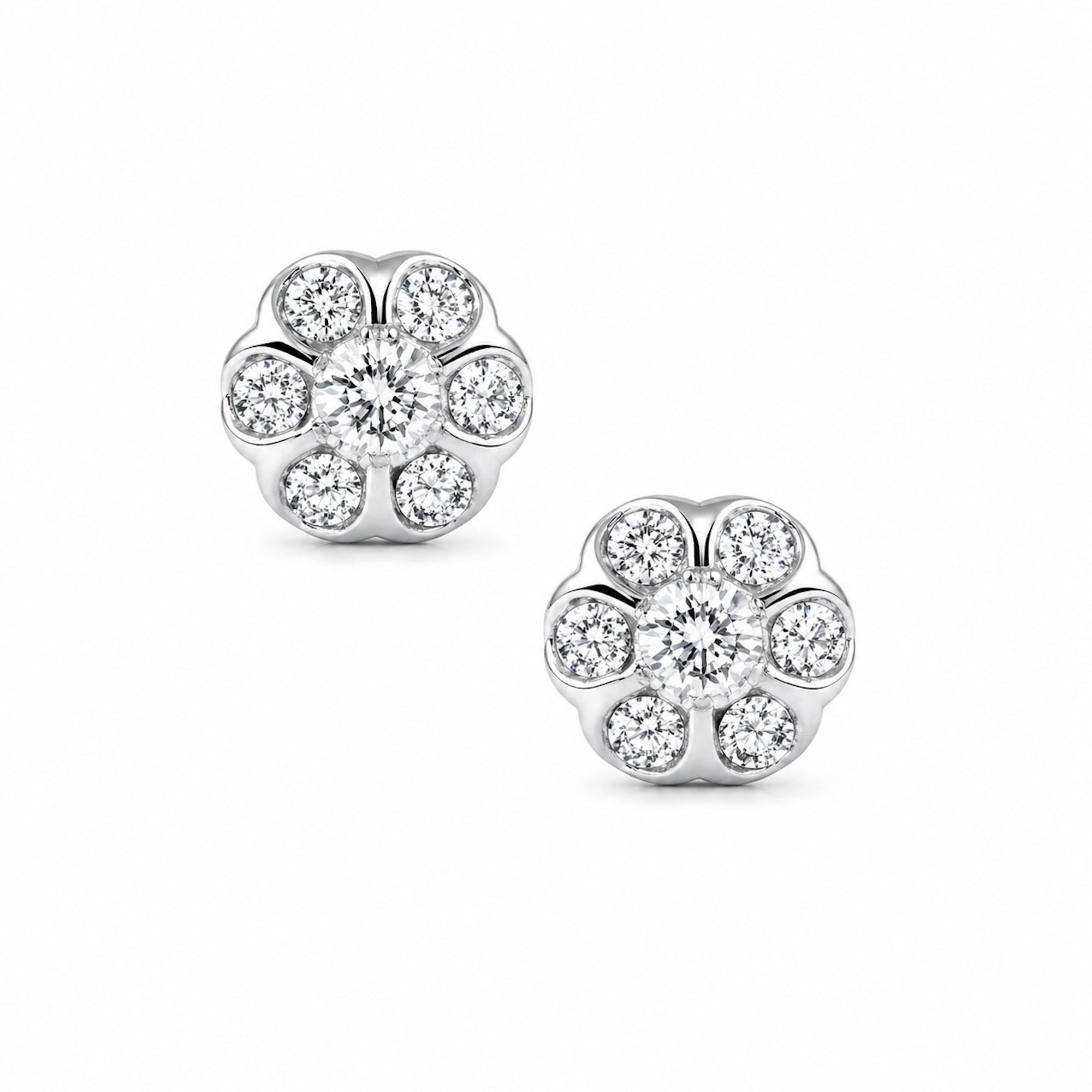 14k White Gold Diamond Flower Screw Back Earring