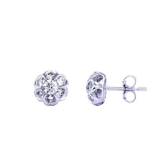 14k White Gold Diamond Flower Post Earring