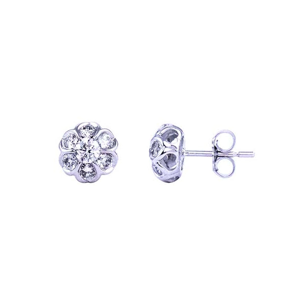 14k White Gold Diamond Flower Post Earring