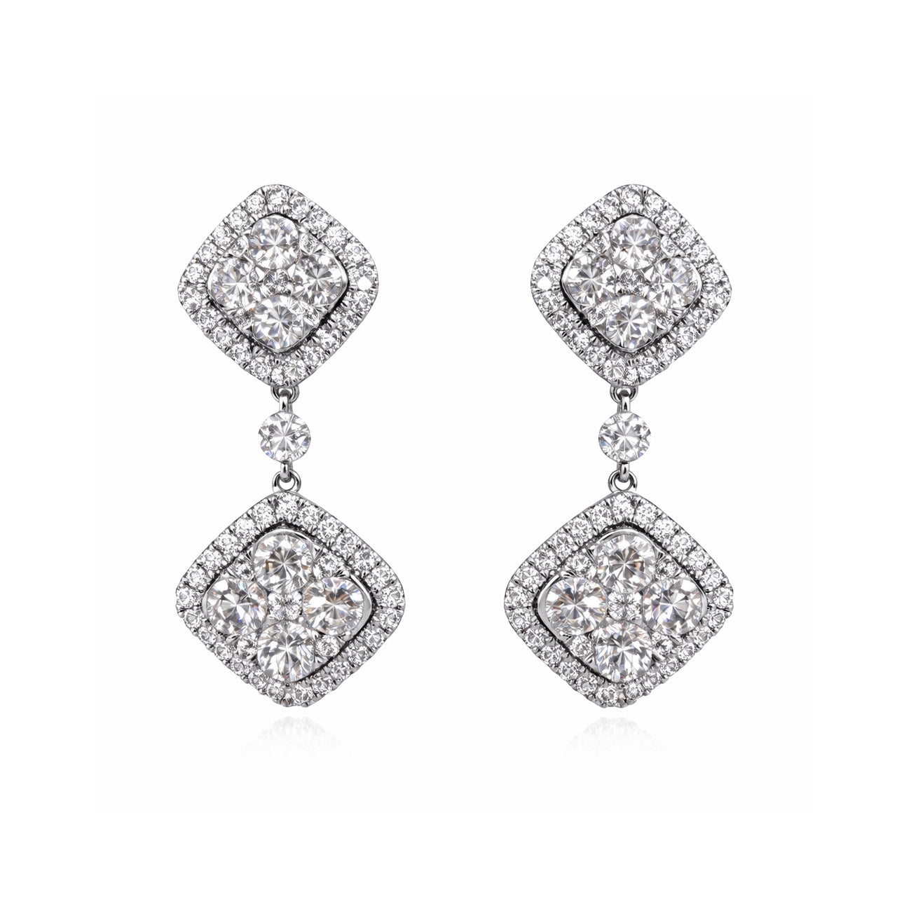 14k White Gold Diamond Double Post Earring