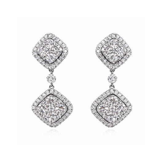 14k White Gold Diamond Double Post Earring
