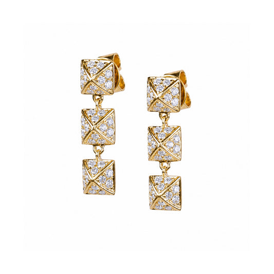 14k Diamond Triple Pyramid Dangle Post Earring