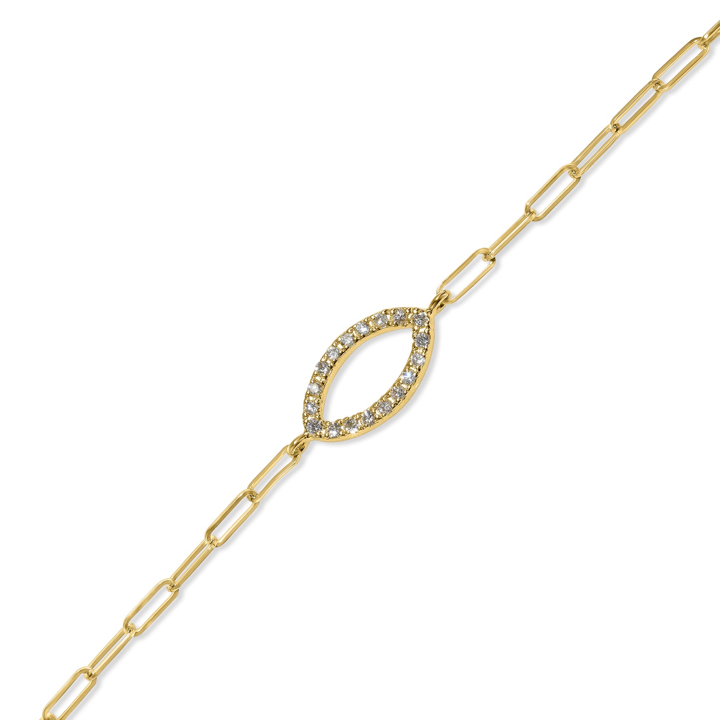 14k Diamond Open Marquise Center Paperclip Bracelet