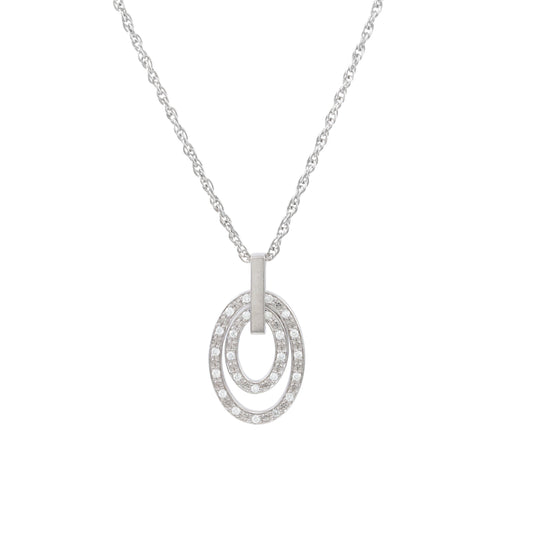 14k White Gold Diamond Double Oval Pendant Necklace