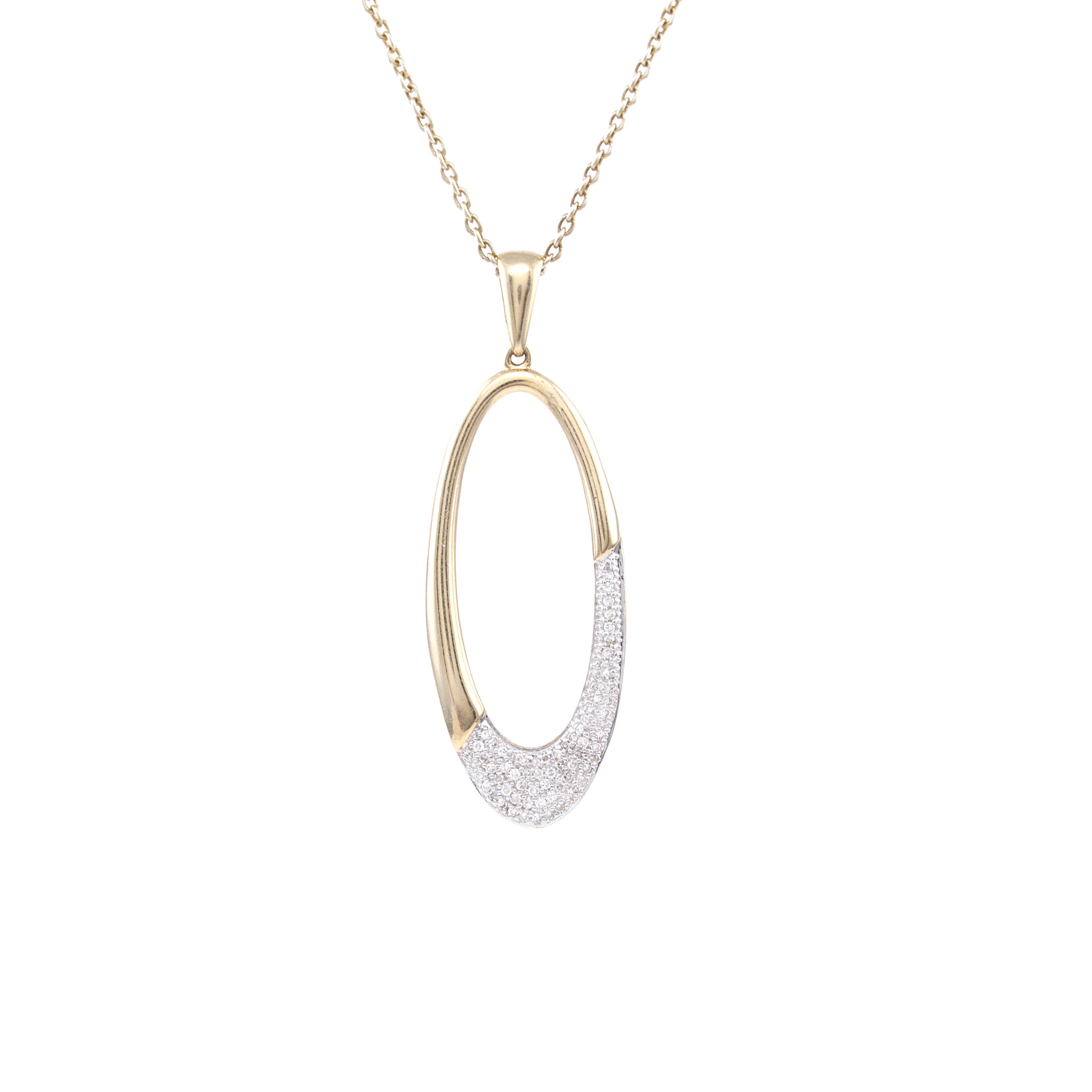 14k Oval Diamond Pendant Necklace