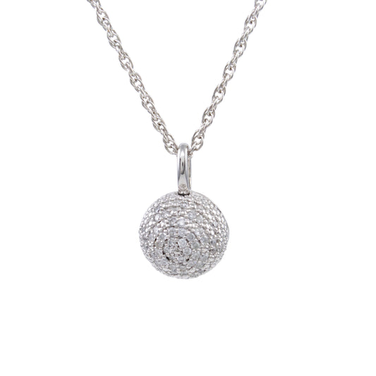 14k White Gold Diamond Ball Pendant Necklace