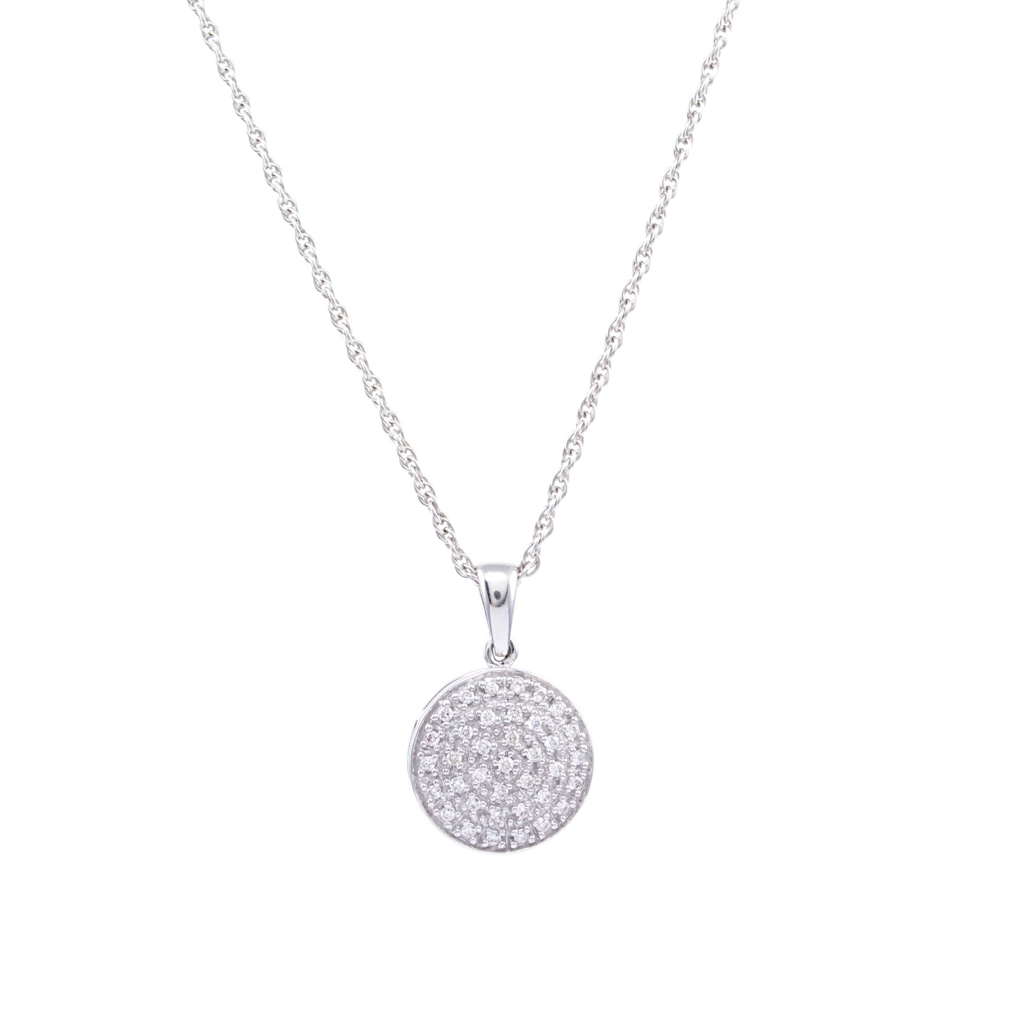 14k White Gold Diamond Round Pendant Necklace