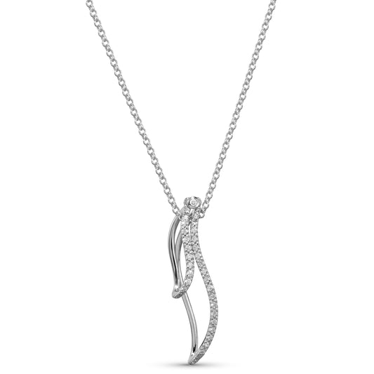 14k White Diamond Double Open Wave Pendant Necklace