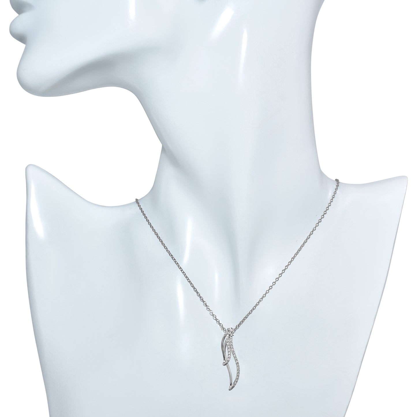 14k White Diamond Double Open Wave Pendant Necklace