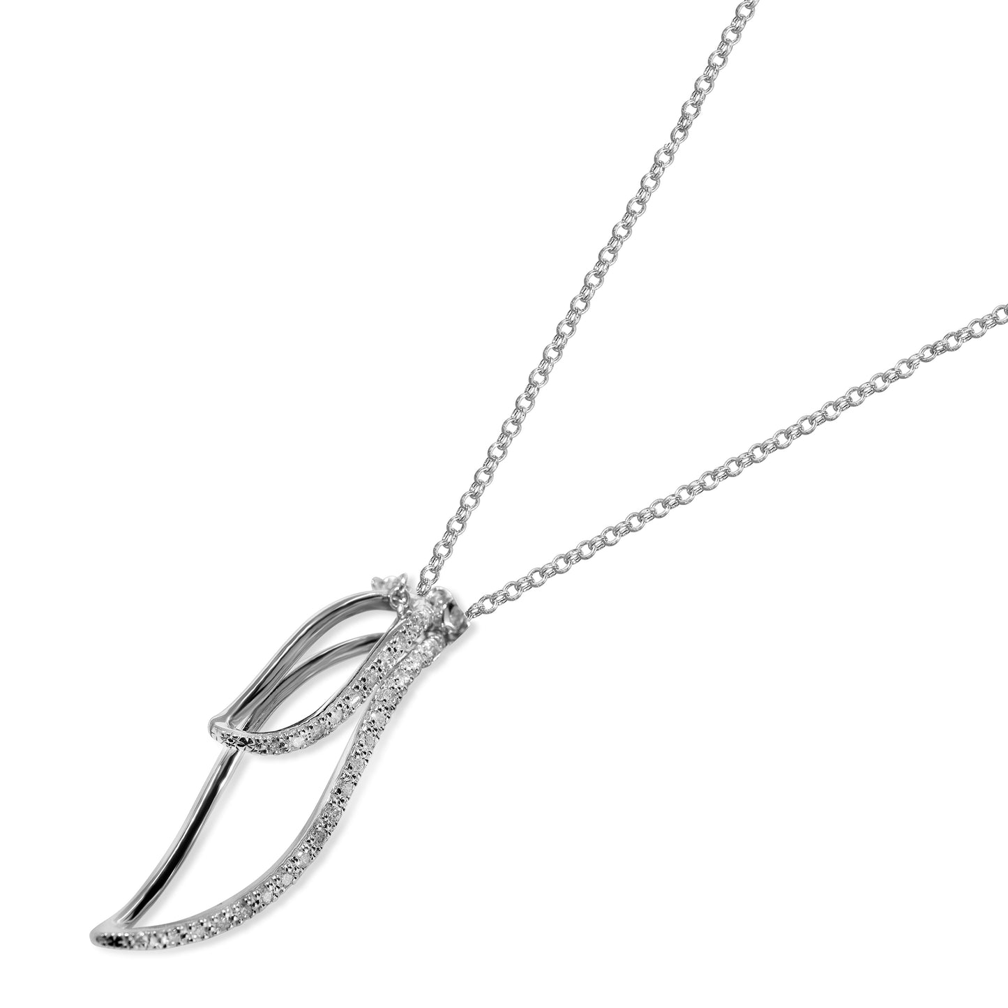 14k White Diamond Double Open Wave Pendant Necklace