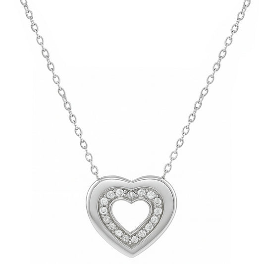14k White Gold Diamond Open Heart Slider Pendant Necklace