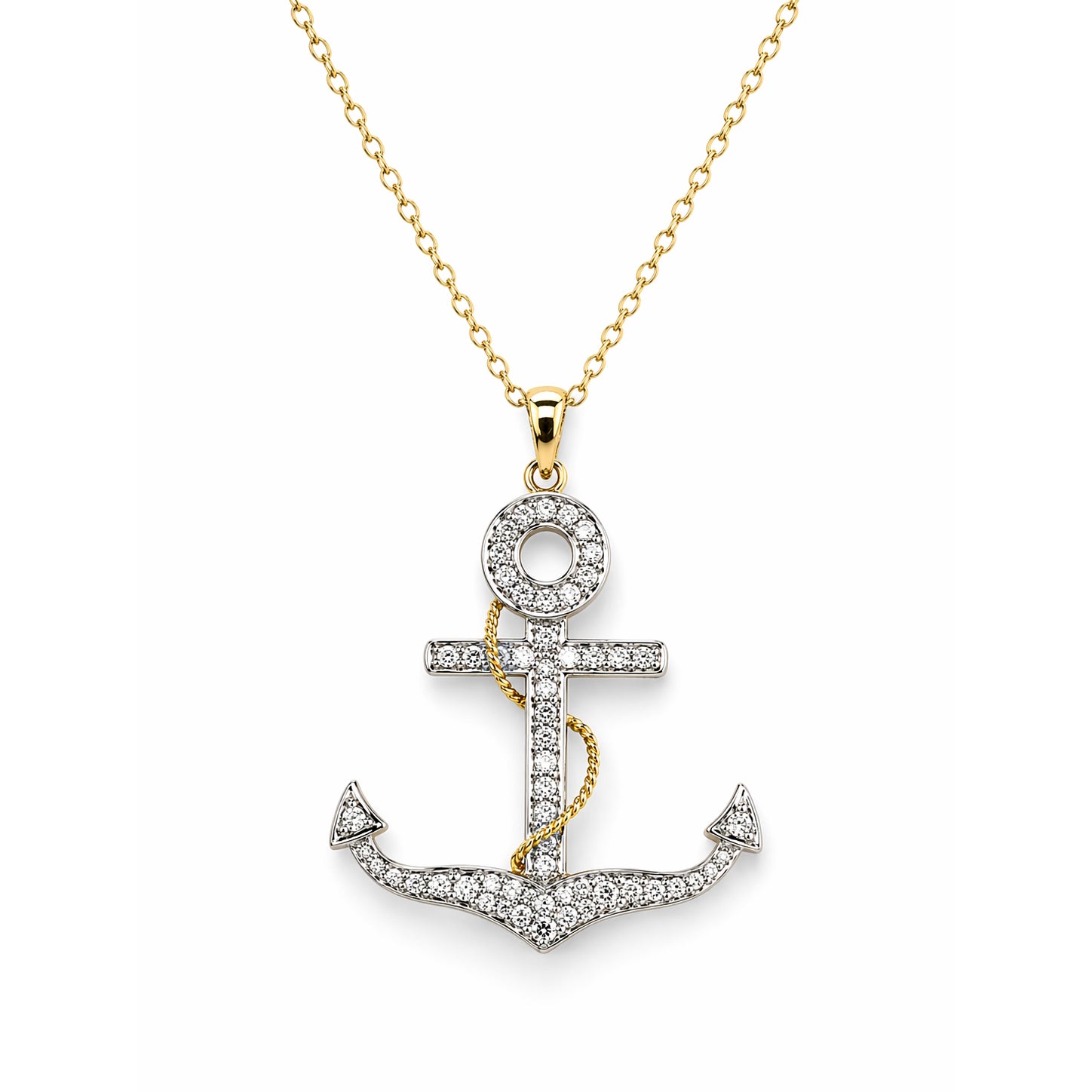14k Diamond Anchor Pendant Necklace