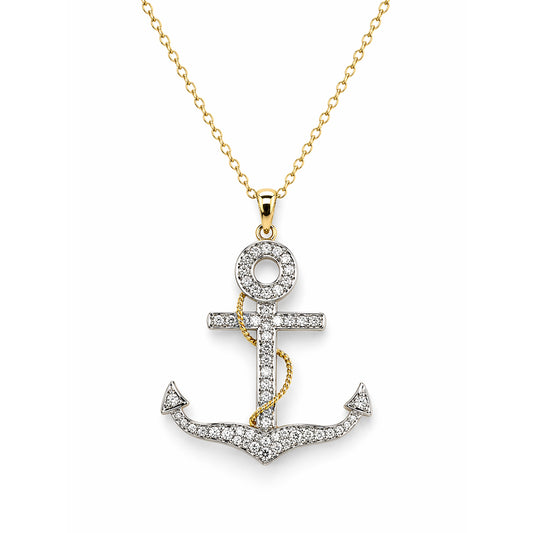 14k Diamond Anchor Pendant Necklace