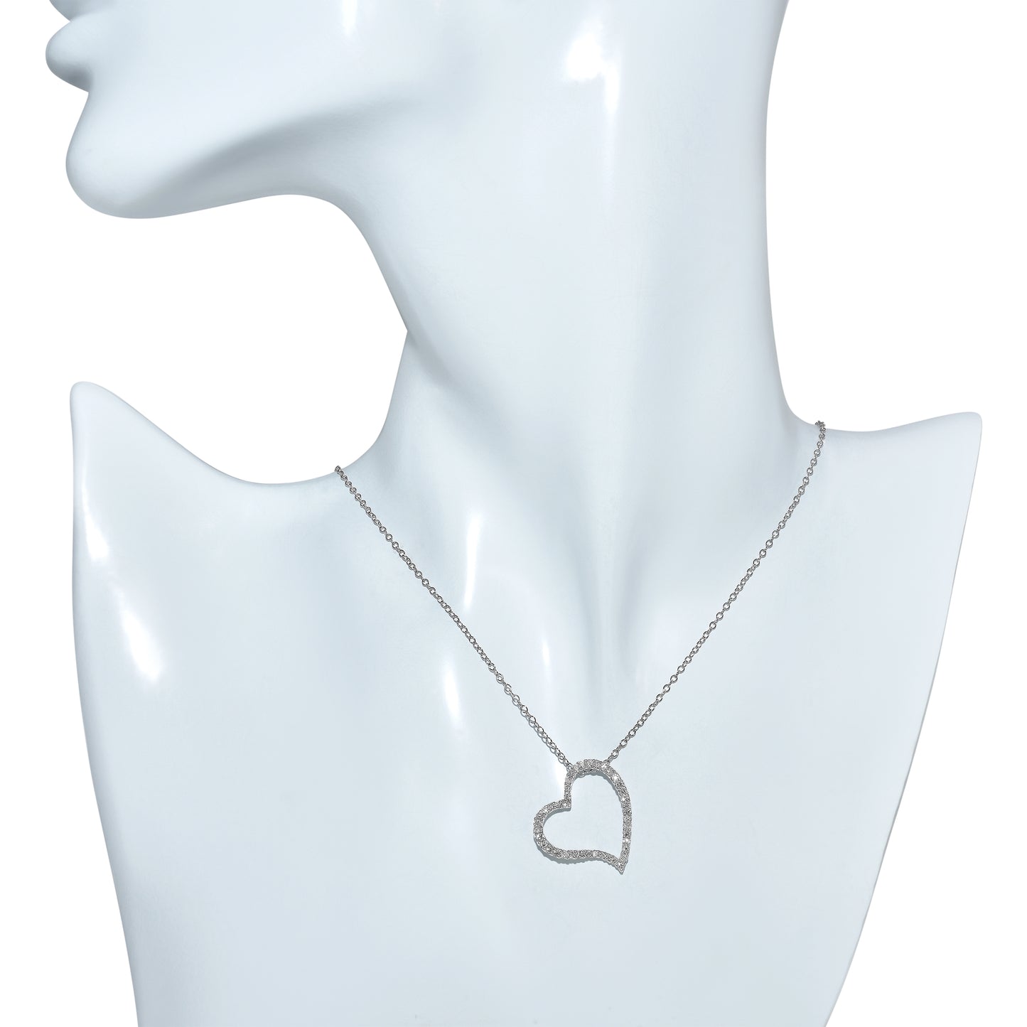 18k White Gold Open Heart Diamond Necklace