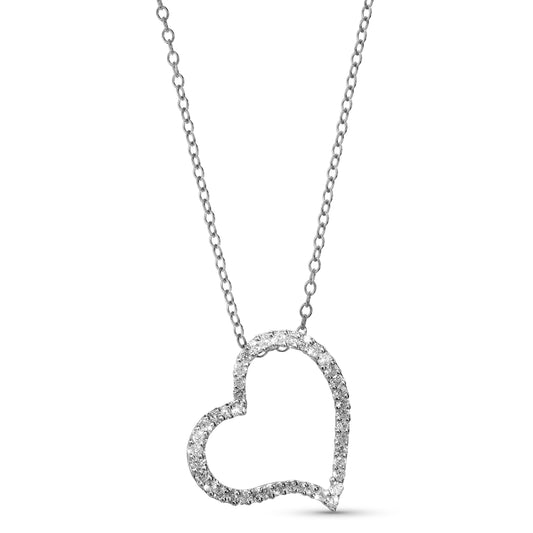 18k White Gold Open Heart Diamond Necklace