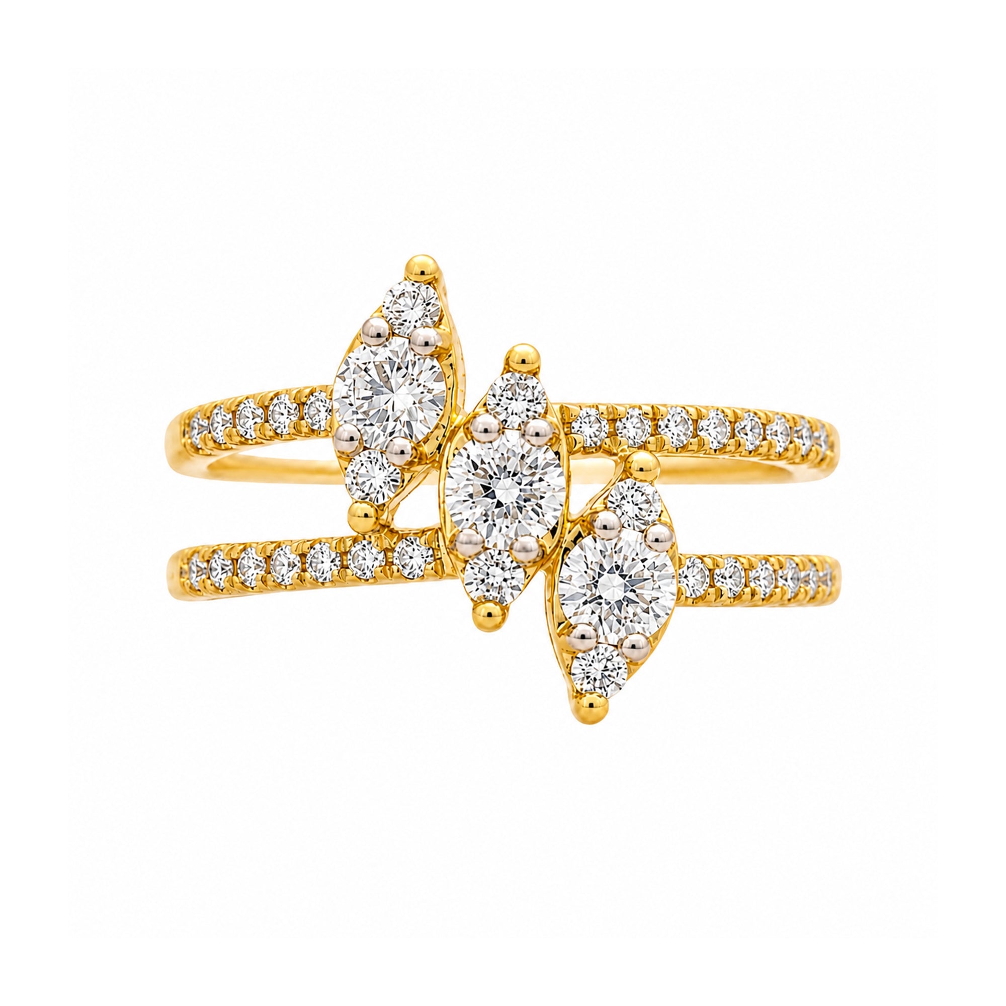 14k Triple Marquise 2-Band Diamond Ring