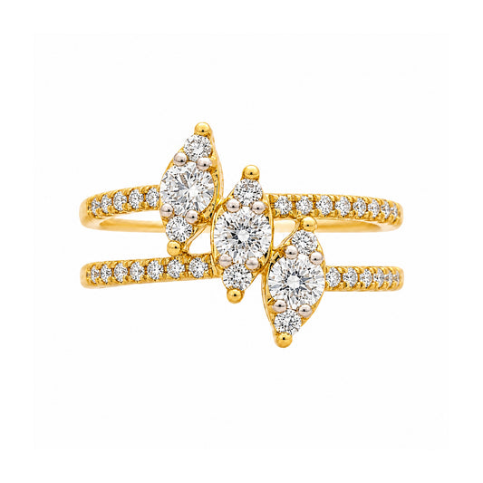 14k Triple Marquise 2-Band Diamond Ring