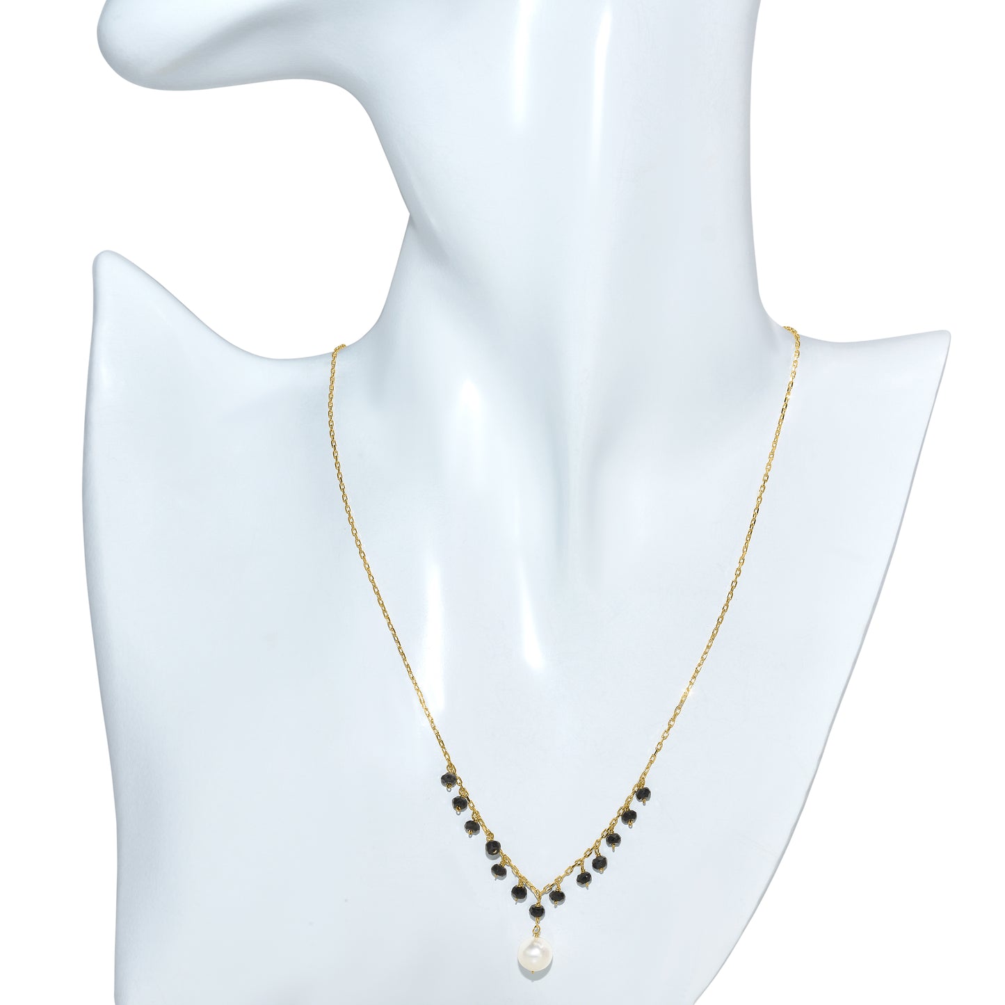 14k Black Spinel White Pearl Drop Necklace