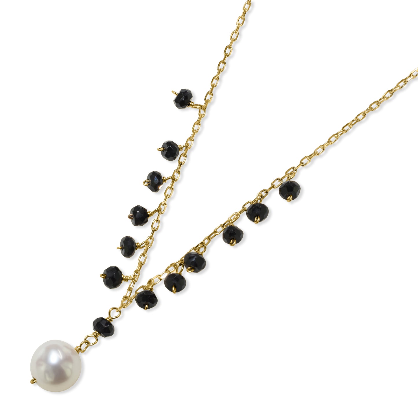 14k Black Spinel White Pearl Drop Necklace