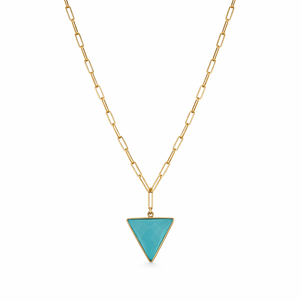 14k Turquoise Triangle Pendant Paperclip Necklace