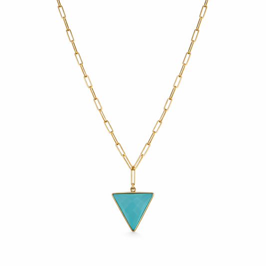 14k Turquoise Triangle Pendant Paperclip Necklace