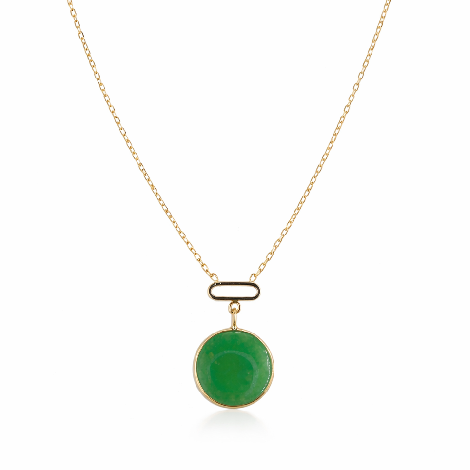 14k Green Jade Paperclip Pendant Necklace