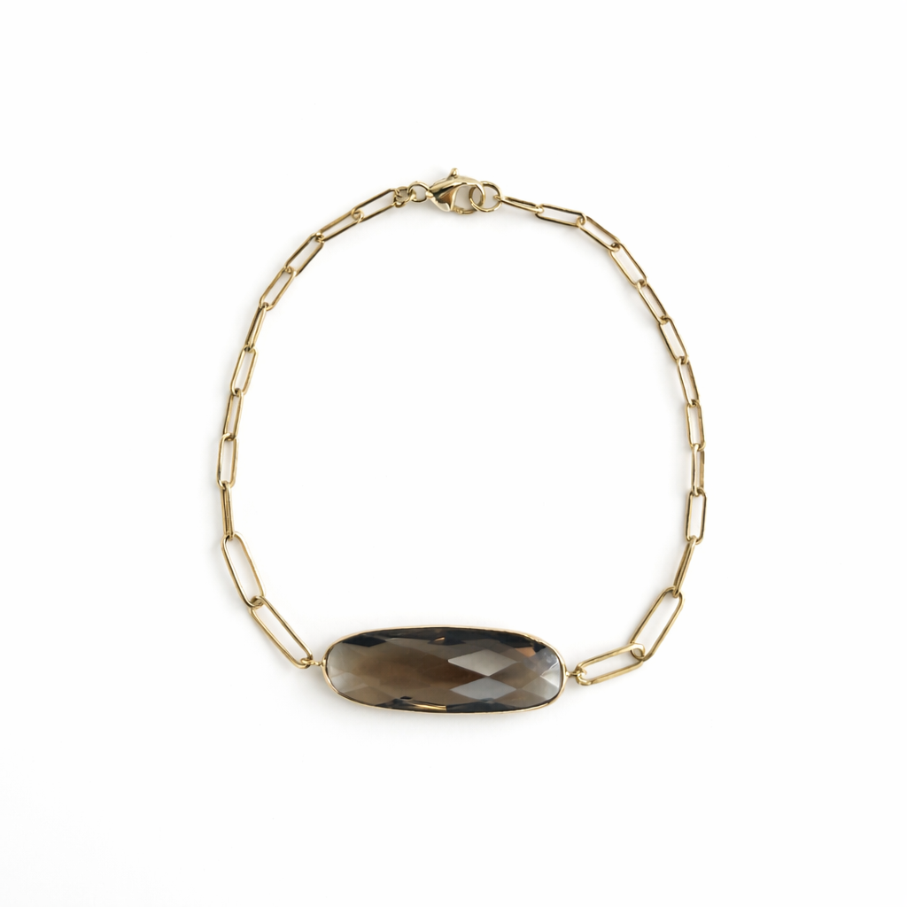 14k Smoky Quartz Center Paperclip Bracelet