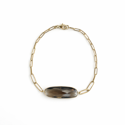 14k Smoky Quartz Center Paperclip Bracelet