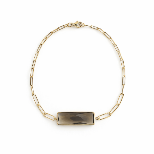14k Smoky Quartz Rectangle Bezel Center Paperclip Bracelet