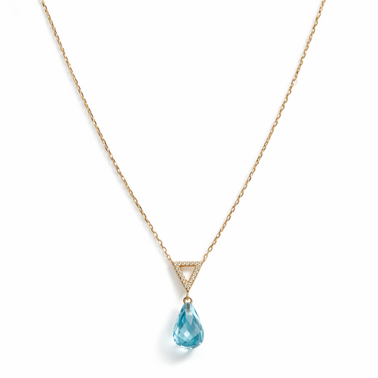 14k Blue Topaz Diamond Open Tri Pendant Necklace