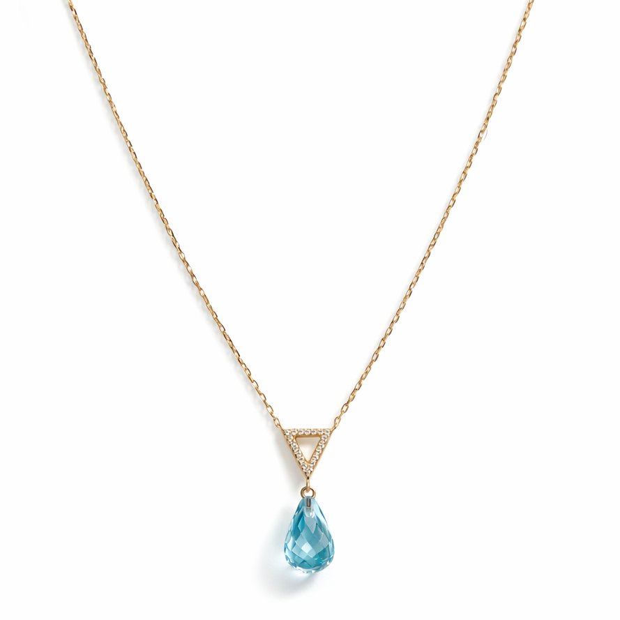 14k Blue Topaz Diamond Open Tri Pendant Necklace