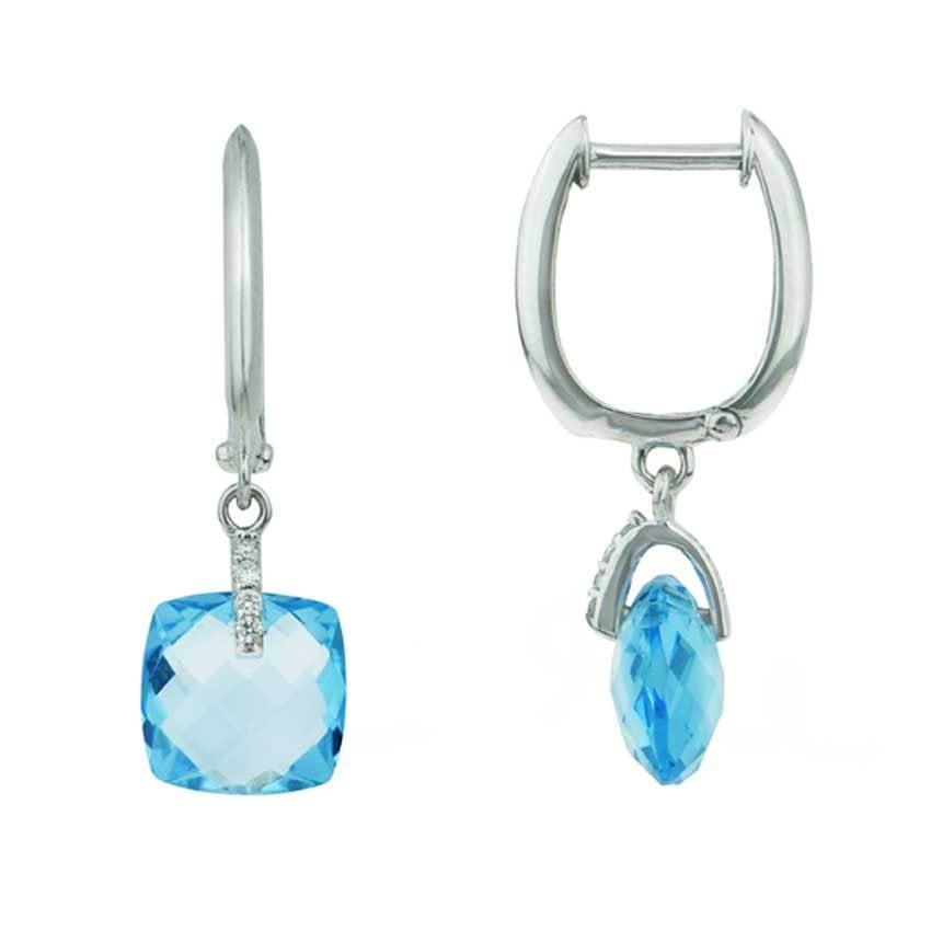 14k White Gold Swiss Blue Topaz Vs1 Diamond Hoop Earring freeshipping - Jewelmak Shop