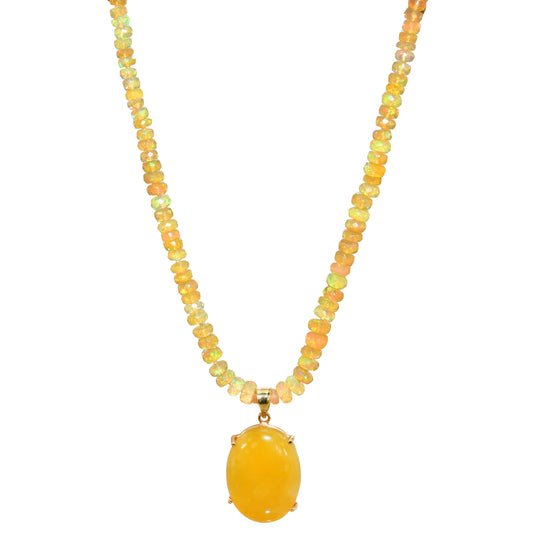 14k Opal Roundel Oval Pendant Necklace 17"