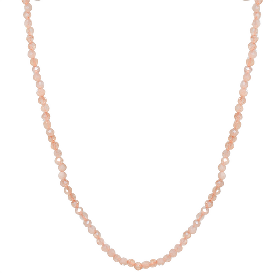 14k Peach Moonstone Faceted Round Bead Necklace